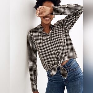Madewell Flannel Tie Front Shirt in Gingham Check